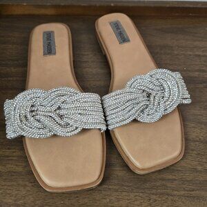 Steve Madden Adore Rhinestone Knot Front Slide Sandal‎ Womens Size 8 Resort